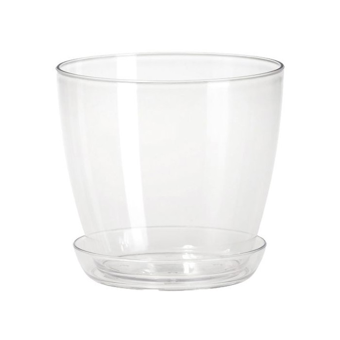 VASO REDONDO TRANSPARENTE+PRATO ORQUIDEA 14X13 CM