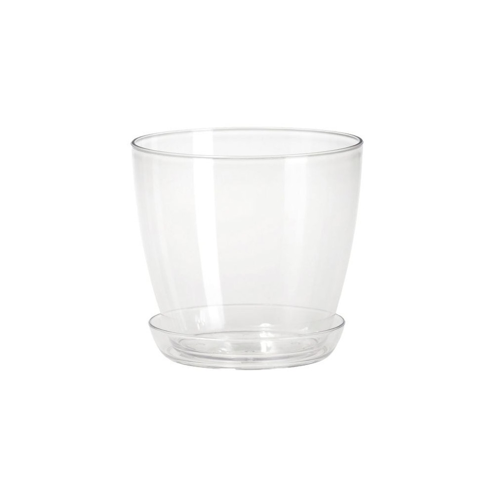 VASO REDONDO TRANSPARENTE+PRATO ORQUIDEA 14X13 CM