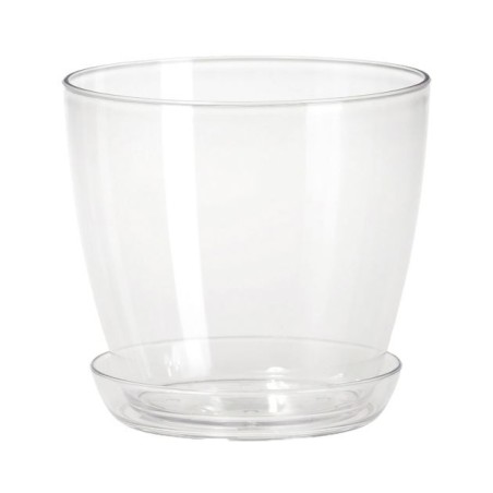 VASO REDONDO TRANSPARENTE+PRATO ORQUIDEA 14X13 CM