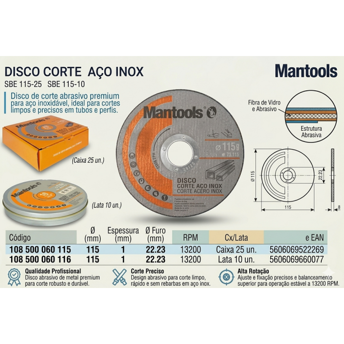 DISCO C/ AÇO INOX MANTOOLS (1)-115 MM