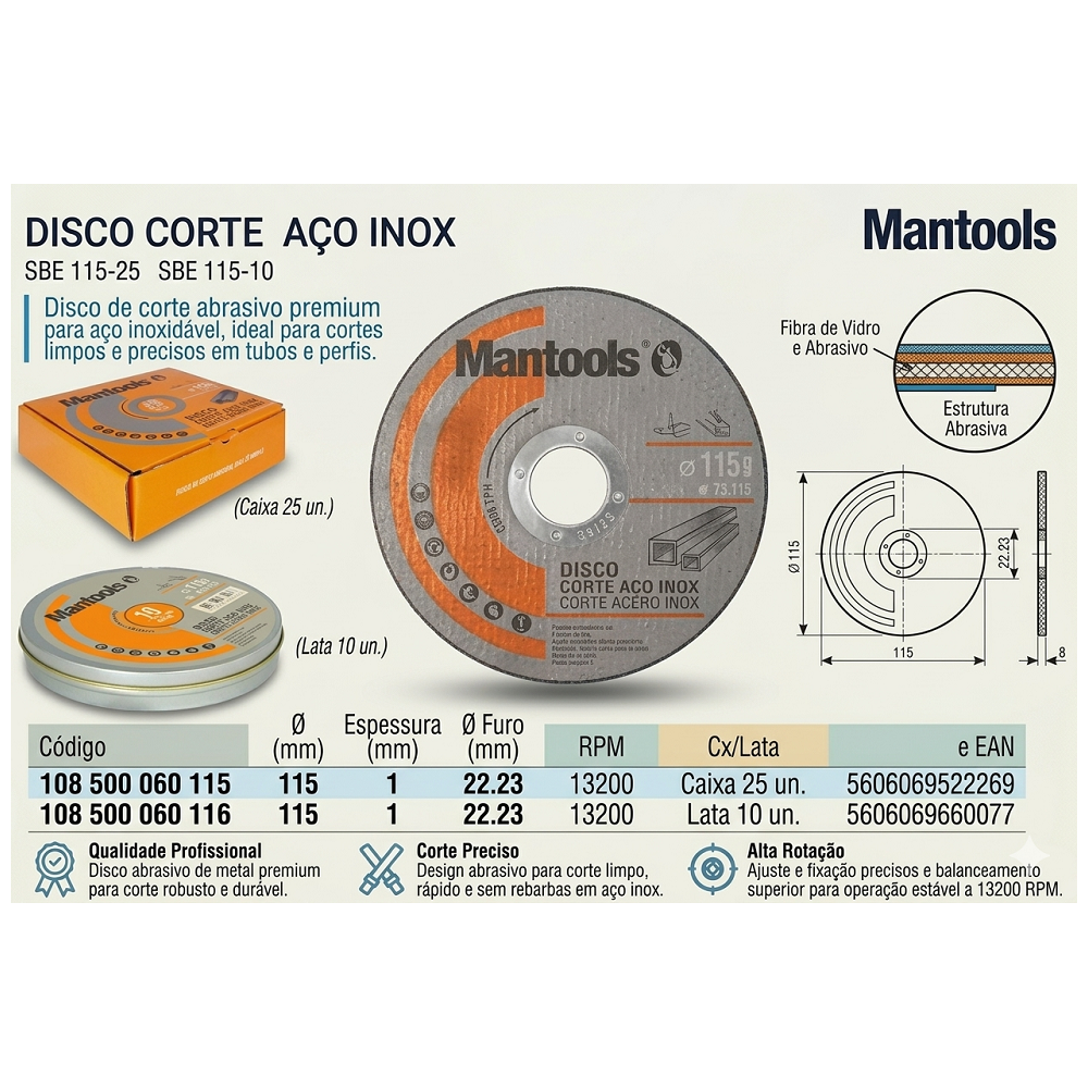 DISCO C/ AÇO INOX MANTOOLS (1)-115 MM