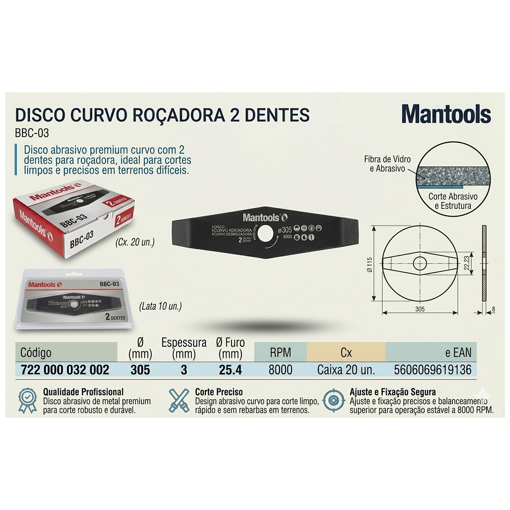DISCO CURVO ROÇADORA 2 DENTES (3mm) 305mm