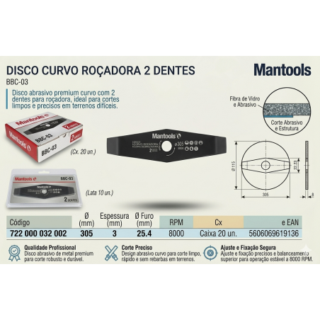 DISCO CURVO ROÇADORA 2 DENTES (3mm) 305mm